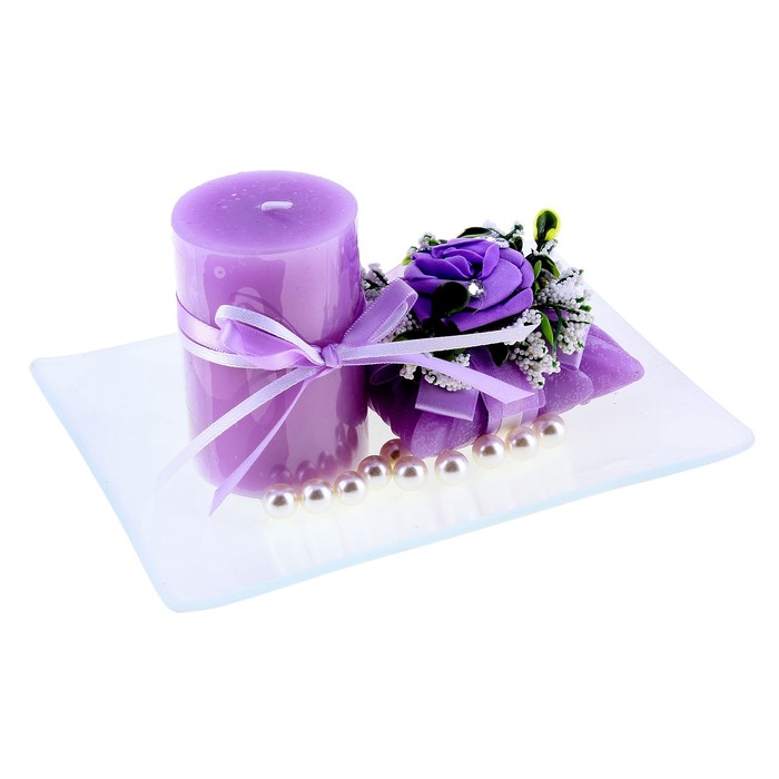 Свечи восковые (набор 2 шт + декор) "Нежность", цвет сиреневый