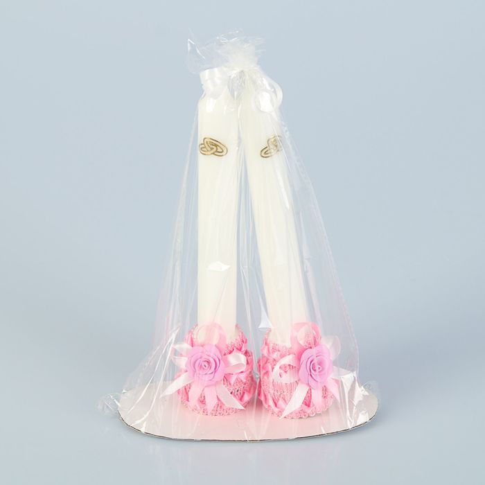 Свечи для родителей «Семейный очаг» в подсвечниках, 2 шт., розовые