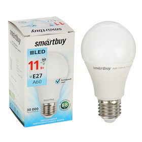 Лампа cветодиодная Smartbuy, A60, E27, 11 Вт, 4000 К, дневной белый свет