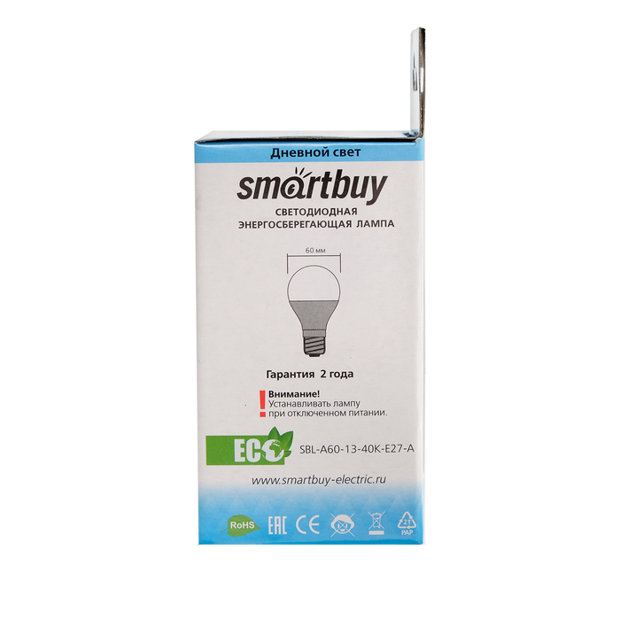 Лампа cветодиодная Smartbuy, A60, E27, 13 Вт, 4000 К, дневной белый свет