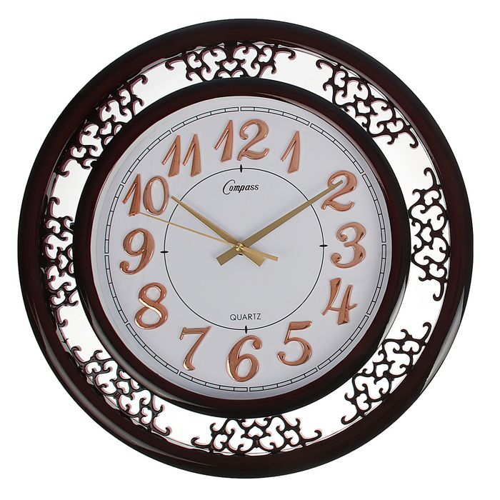 Часы настенные круглые "Серия Воздух. Николь", d=30 см, рама коричневая, циферблат белый, цифры золотистые