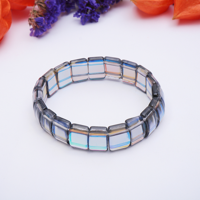 Браслет пластина прямоугольник "Кварц фосфорный", цвет серый