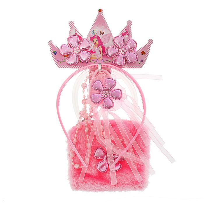 Набор для девочки "Красотка", 6 предметов: бусы, сумка, ободок, 3 резинки