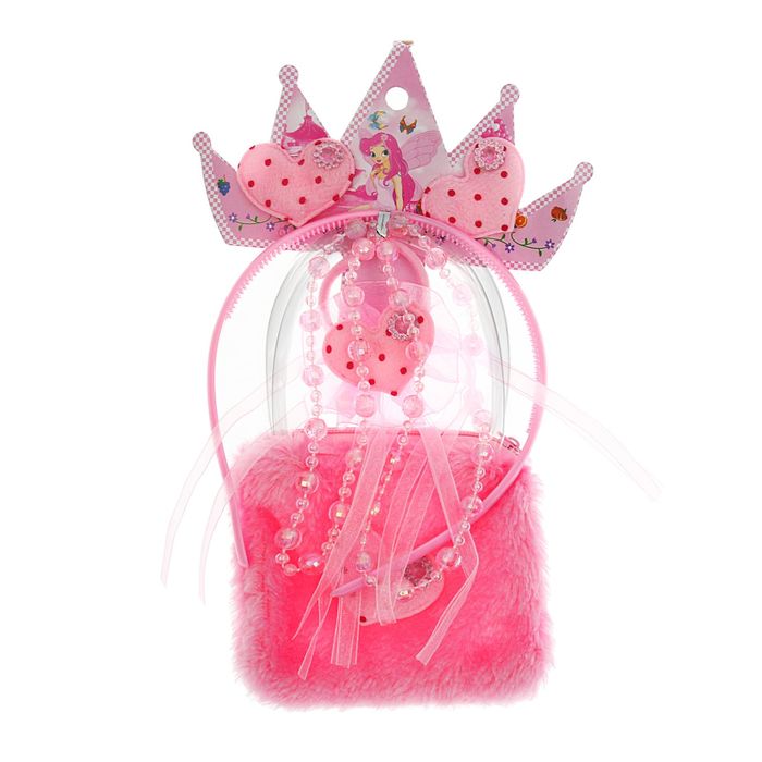 Набор для девочки "Сердечки", 6 предметов: бусы, сумка, ободок, 3 резинки