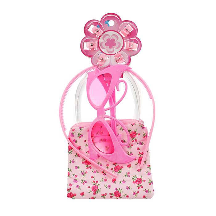 Набор для девочки "Цветы", 9 предметов: 6 крабов, очки, ободок, сумочка