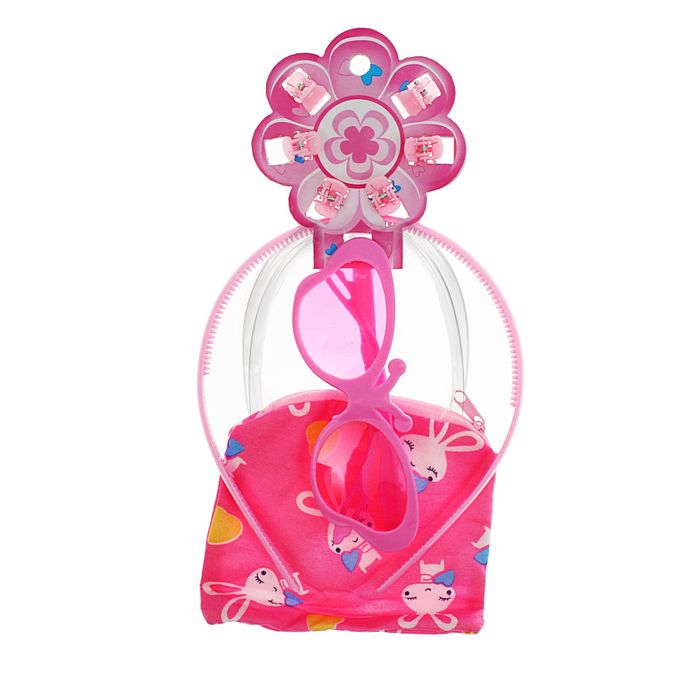 Набор для девочки "Бабочка", 9 предметов: 6 крабов, очки, ободок, сумочка