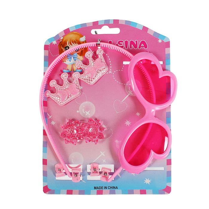 Набор для девочки "Какетка", 9 предметов: очки, ободок, 3 резинки, 4 краба