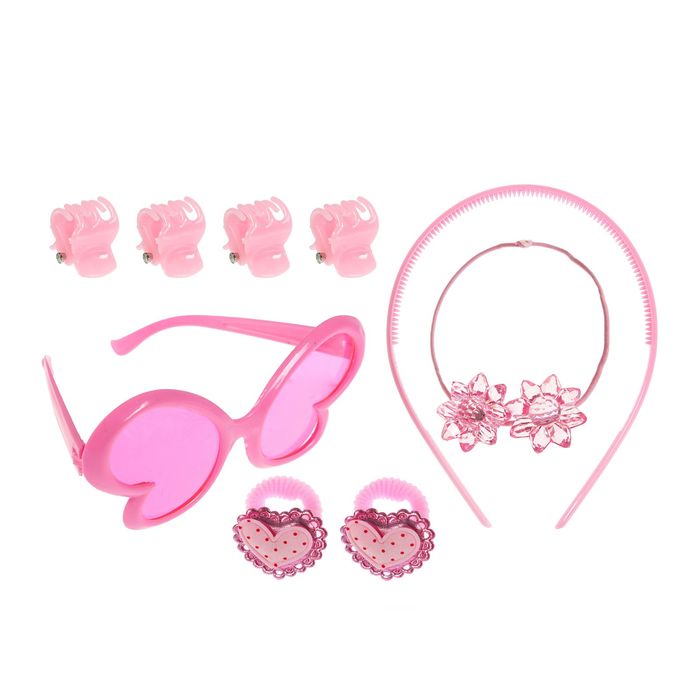Набор для девочки "Сердечки", 9 предметов: очки, ободок, 3 резинки, 4 краба