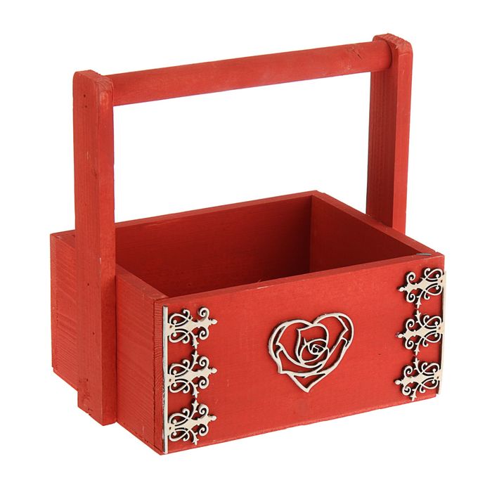 Кашпо флористическое "Любовь", красное, с ручкой, 20х16х9,5см