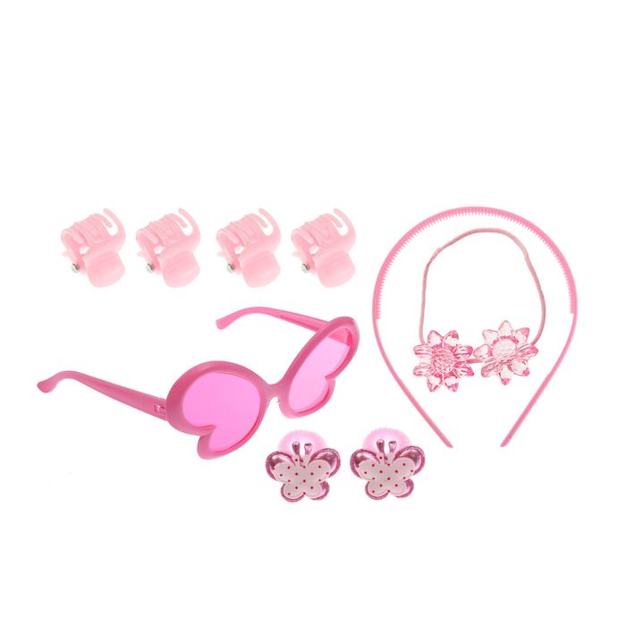 Набор для девочки "Бабочка", 9 предметов: очки, ободок, 3 резинки, 4 краба