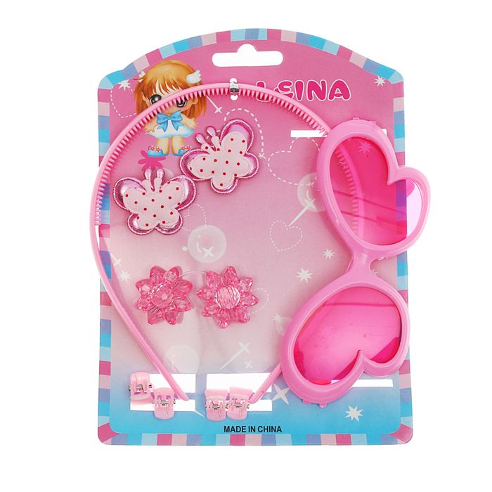 Набор для девочки "Бабочка", 9 предметов: очки, ободок, 3 резинки, 4 краба