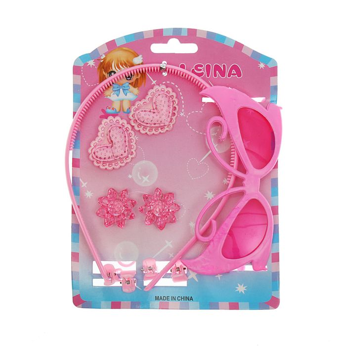 Набор для девочки "Красотка", 9 предметов: очки, ободок, 3 резинки, 4 краба