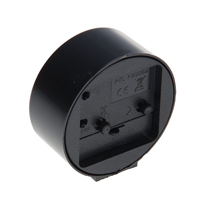 Будильник круг на подставке, крупные цифры 3,6,9,12, белый циферблат, d=8см