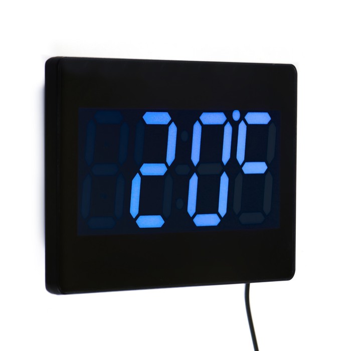 Часы настенные электронные, с термометром и будильником, 15.5х23.5 см. синие