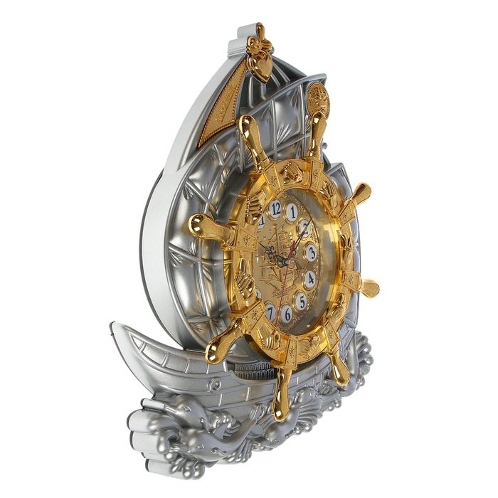 Часы настенные "Кораблик на волнах", хром и позолота