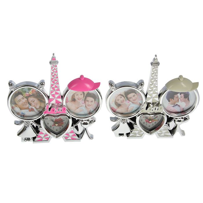 Будильник+фоторамка (d=8см) Эйфелева башня, микс 22*22см