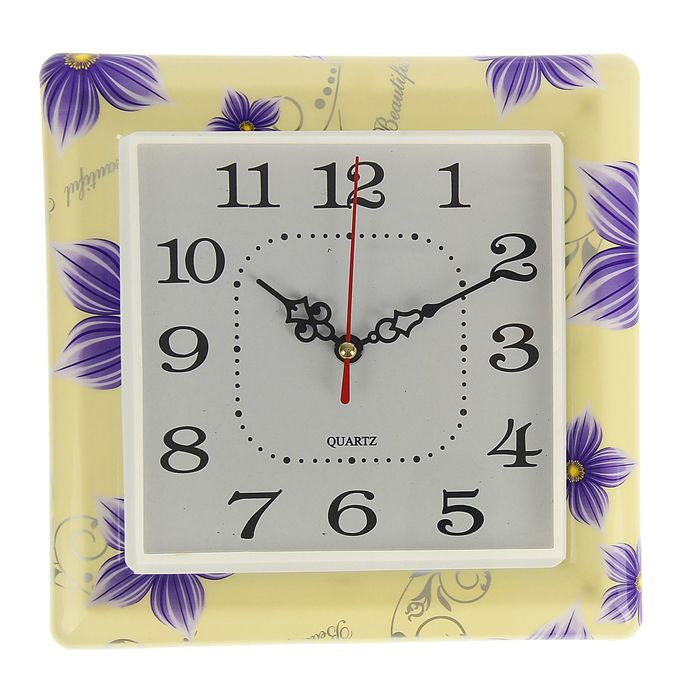 Часы настенные квадратные "Сиреневые цветы", 20 × 20 см