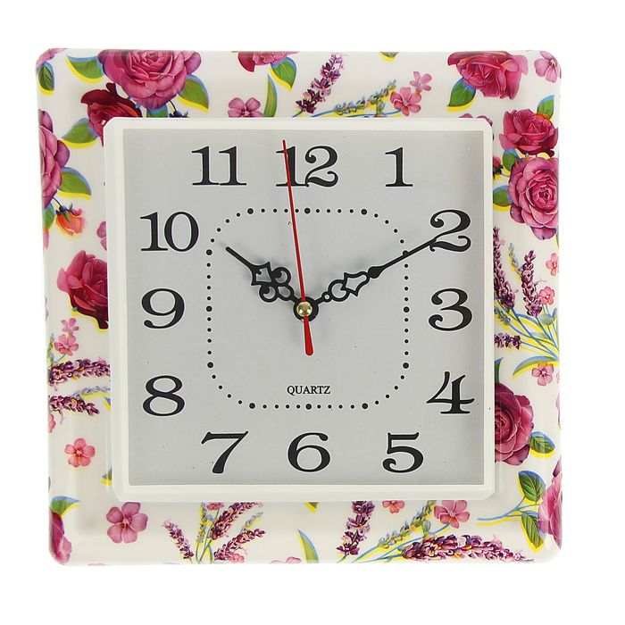 Часы настенные квадратные "Лаванда и розы", 20 × 20 см