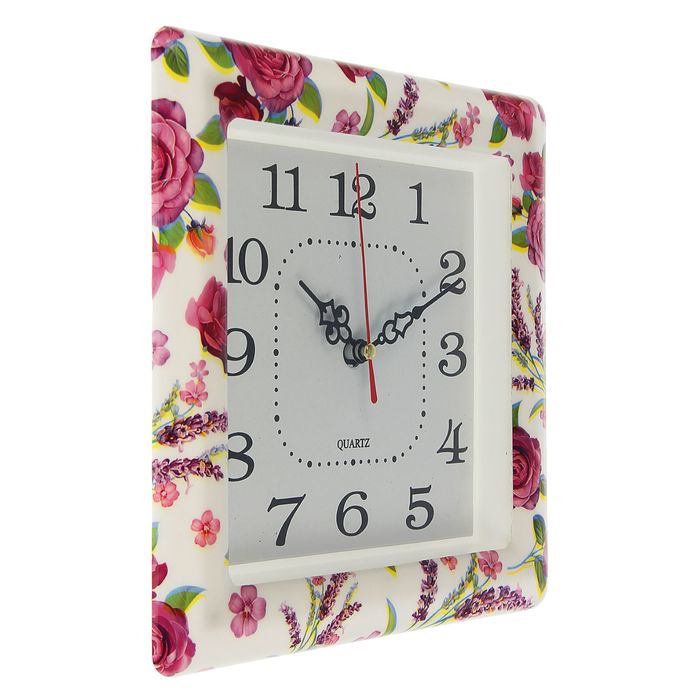 Часы настенные квадратные "Лаванда и розы", 20 × 20 см