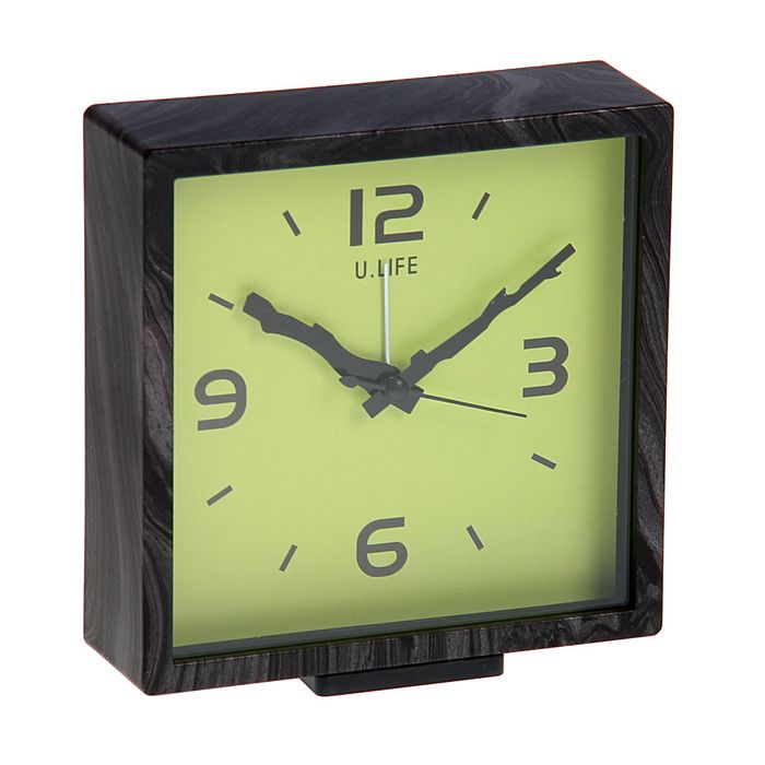 Будильник квадрат структура дерева, крупные цифры 3,6,9,12 , цвет циферблат, ТИХИЙ ХОД 13*13см 173
