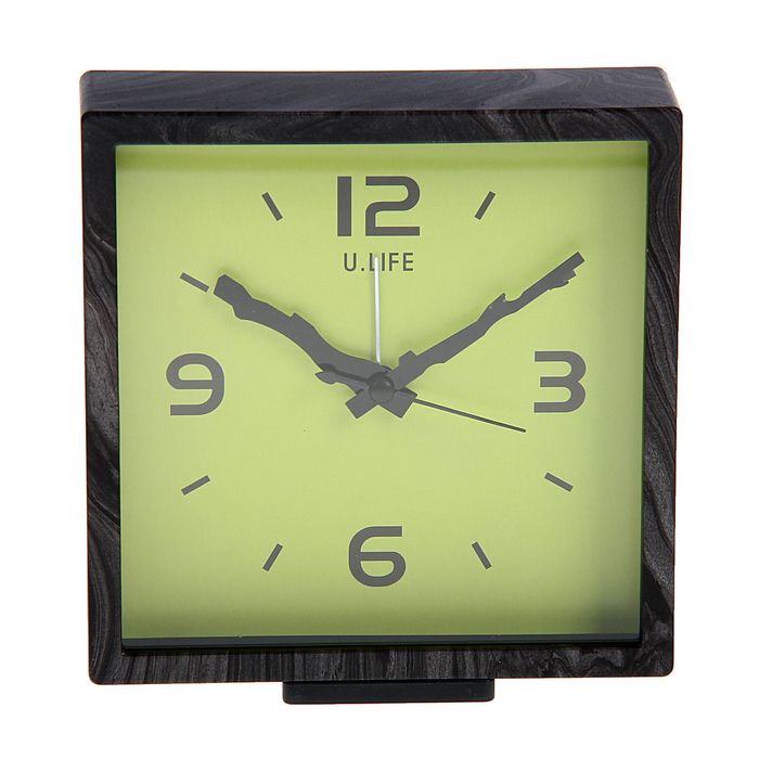 Будильник квадрат структура дерева, крупные цифры 3,6,9,12 , цвет циферблат, ТИХИЙ ХОД 13*13см 173