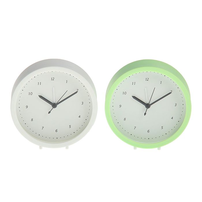 Будильник круг на подставке, белый циферблат, микс ТИХИЙ ХОД d=13см