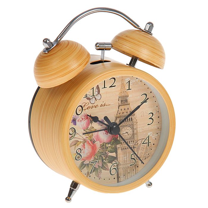 Будильник d=8см, коричневый под старину, на циферблате Биг Бен