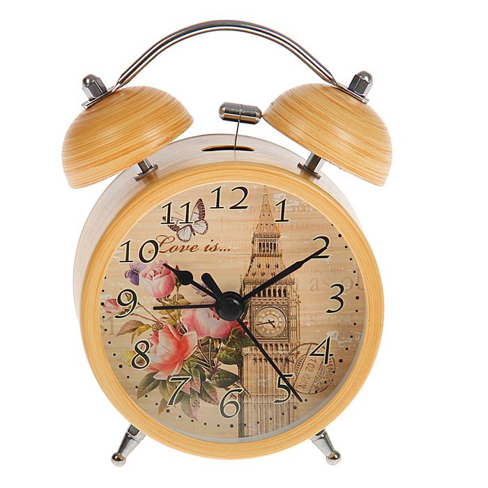 Будильник d=8см, коричневый под старину, на циферблате Биг Бен