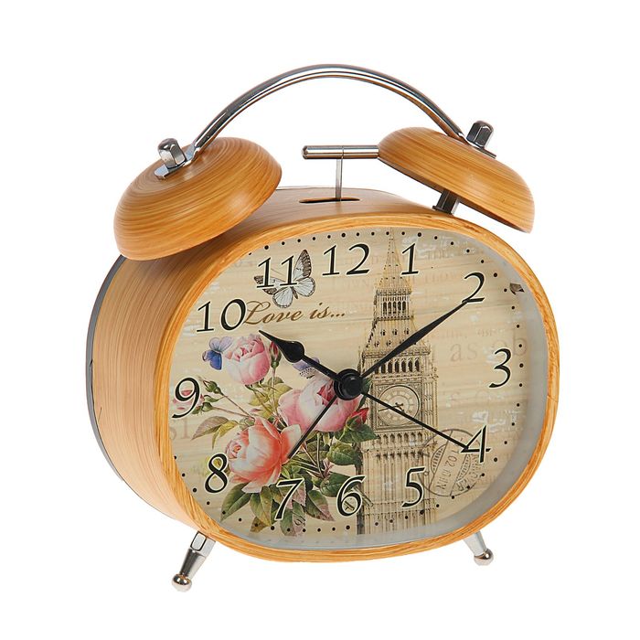 Будильник овал, коричневый под старину, на циферблате Биг Бен