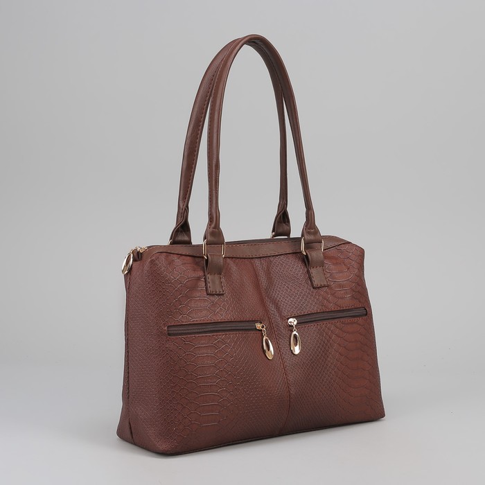 Сумка женская на молнии, 1 отдел, 2 наружных кармана, цвет коричневый