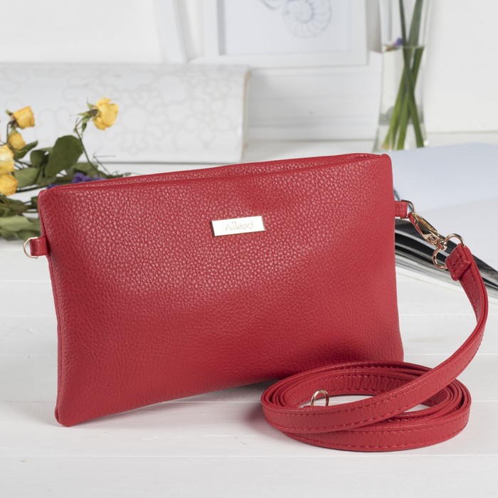 Сумка женская на молнии, 1 отдел, наружный карман, длинный ремень, цвет красный