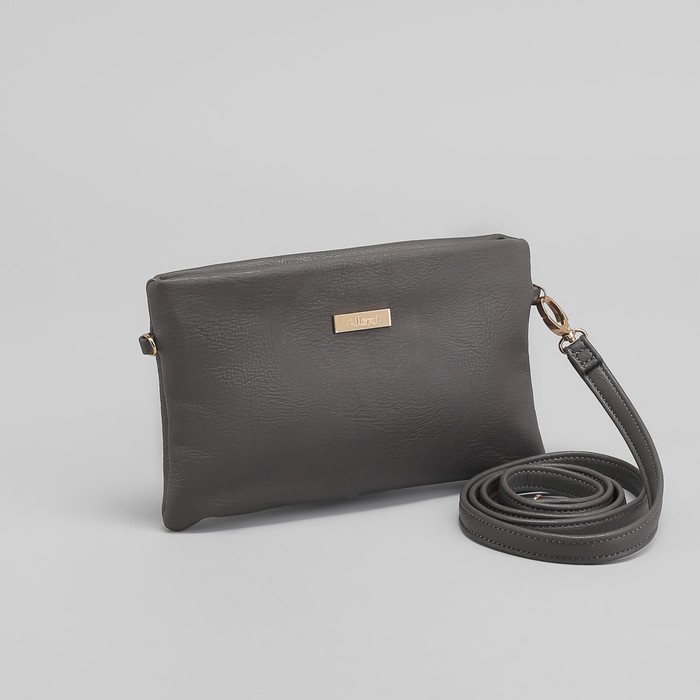 Сумка женская на молнии, 1 отдел, наружный карман, длинный ремень, цвет серый