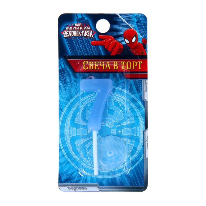 Свеча в торт 7 "С Днем рождения", Человек Паук