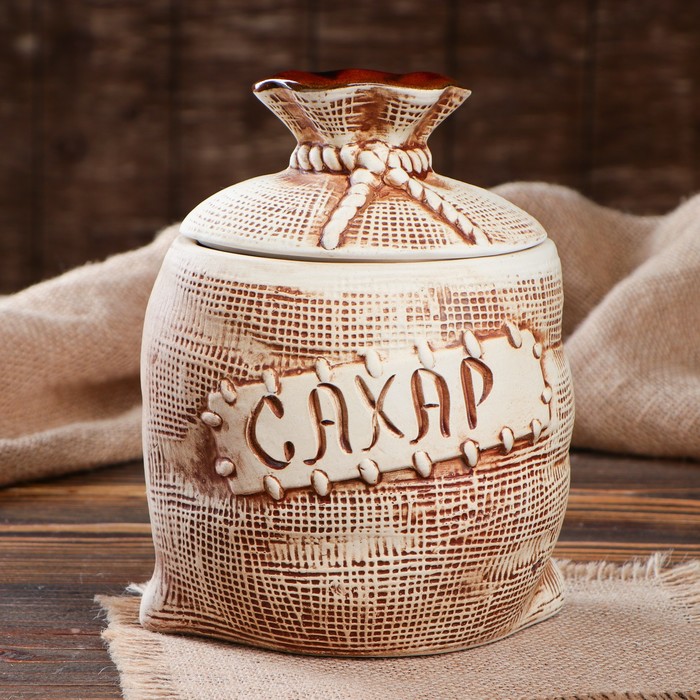 Бочонок для сыпучих "Мешок-сахар" средний шамот, 1,5 л