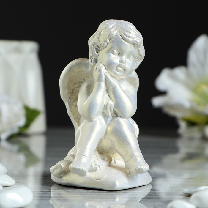 Статуэтка "Ангел на сердечке 1" перламутровая, 6х6х10 см