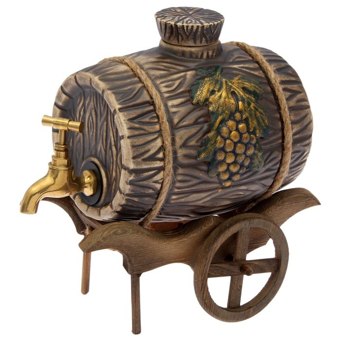 Бочка на деревянной повозке "Виноград" 2,5 л, латунный кран