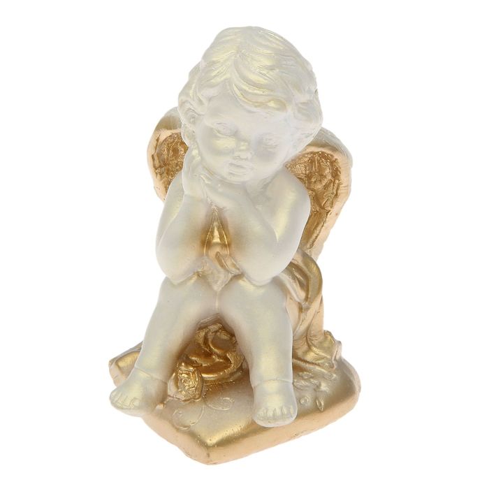 Статуэтка "Ангел на сердечке 1" перламутровая, с золотом, 6,5х6,5х10 см