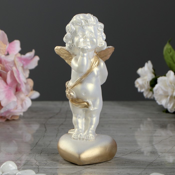 Статуэтка "Воздушный поцелуй" перламутровая, с золотом, 5,5х5,5х14 см