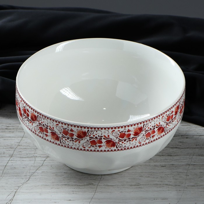 Салатник 1,1 л белый с деколью, красная гжель