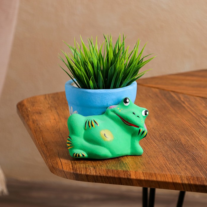 Горшок для цветов "Лягушка лежит" 8 см, микс