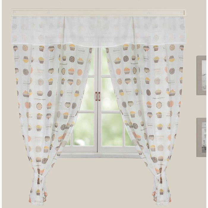 Комплект штор для кухни "Этель" №1: Маффины (вид2) ширина 280 см, высота 170 см, 100% п/э