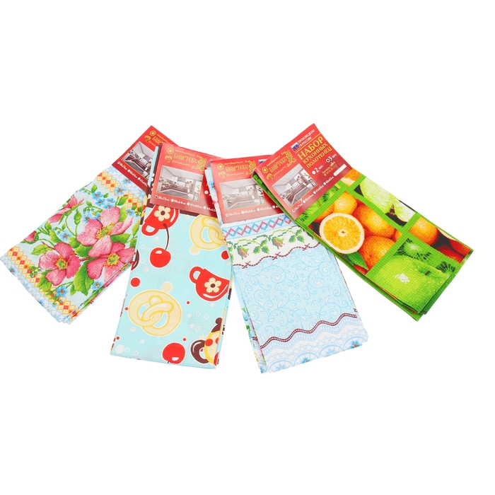 Набор вафельных полотенец - 3 шт., цвет МИКС, размер 38х73 см