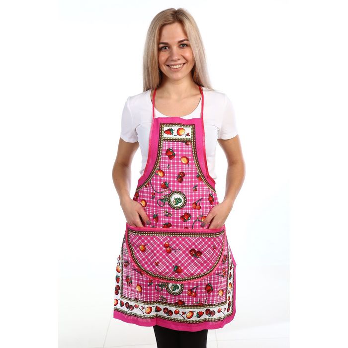 Фартук с карманом рогожка, цвет розовый