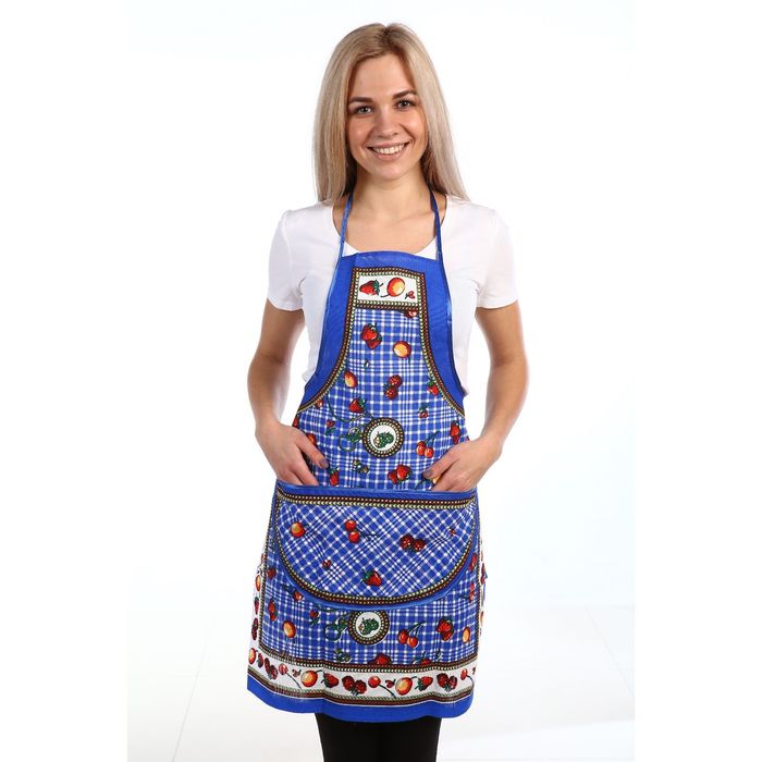 Фартук с карманом рогожка, цвет синий