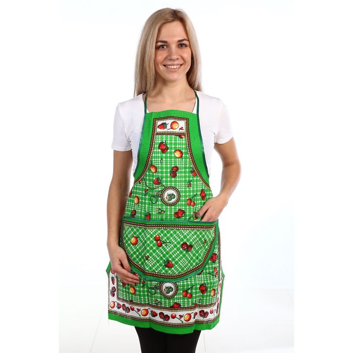 Фартук с карманом рогожка, цвет зелёный