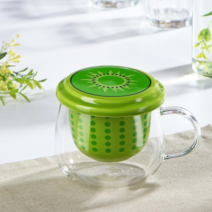 Кружка 360 мл "Фрутти", с керамическим ситом и крышкой, цвета МИКС