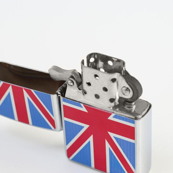 Зажигалка в мет. коробке «Британский флаг», кремний, бензин, 6х8 см