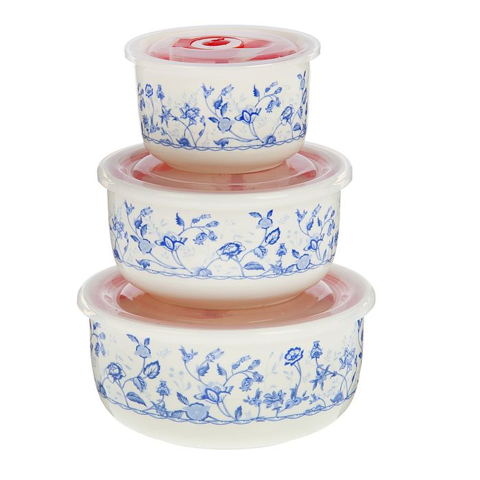 Набор салатников с крышками 3 шт "Цветочное плетение" 0,3/0,6/0,9 л