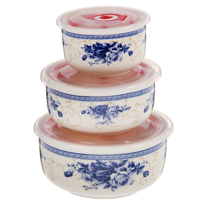 Набор салатников с крышками "Узор", 3 шт: 300 мл, 600 мл, 900 мл