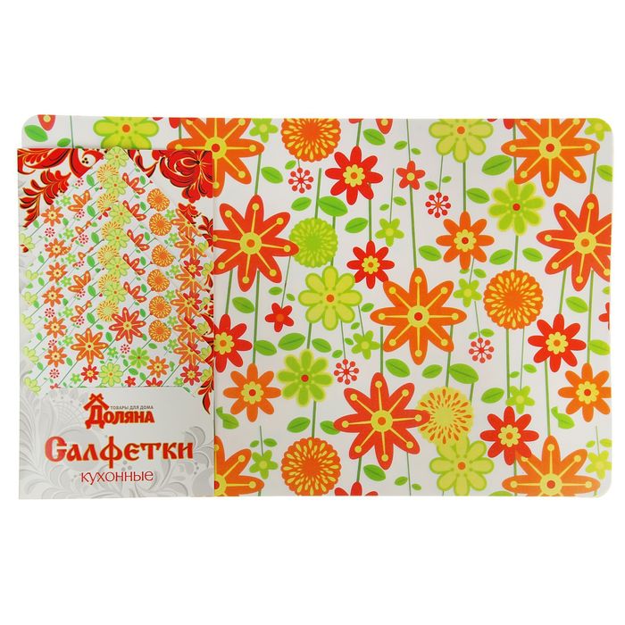Набор салфеток кухонных 12 шт "Яркий цветок" 6 шт - 42х27 см, 6 шт - 9х9 см
